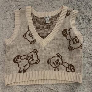 Rue21 Beige and Brown Bear V-Neck Sweater Vest